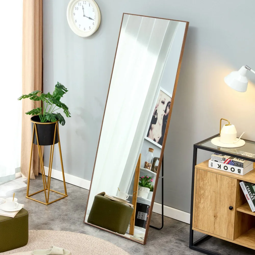 Clean and Beautiful Solid Wood Frame Full-length Mirror, Dressing Mirror, Decorative, Wall Mounted Floor Standing Large Mirror