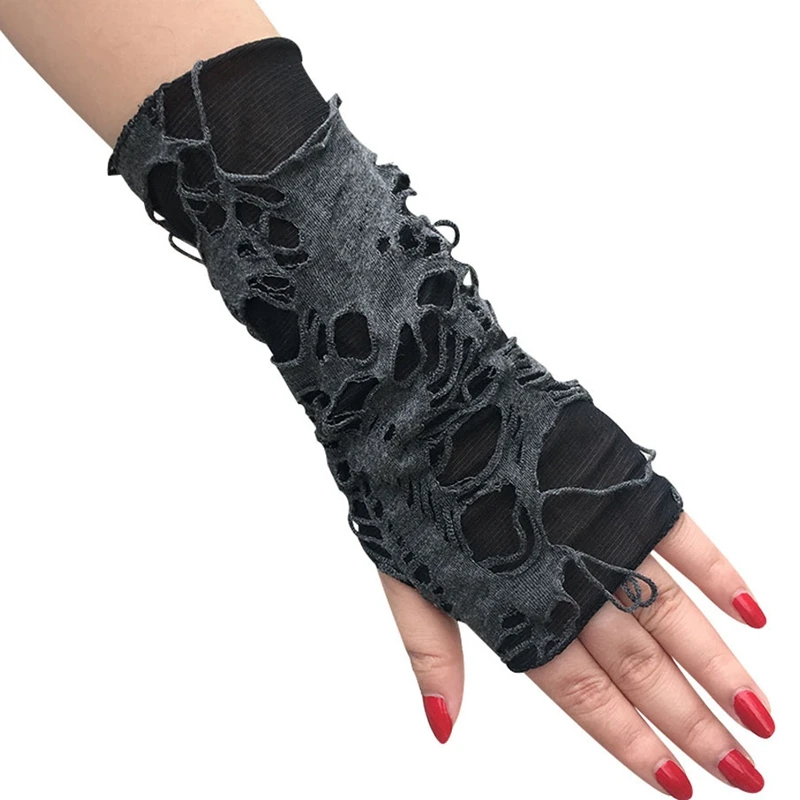 Unisex Sexy Gothic Black Fingerless Long Glove For Women Men Halloween Gloves Mittens Clubwear Dance Cosplay Costume