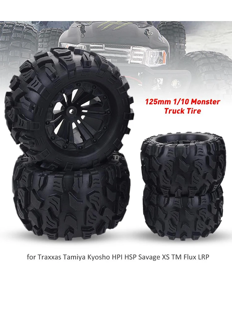 ZD Racing 4 pièces 125MM 1/10 pneu de camion monstre roches en caoutchouc pneus 12mm roue hexagonale pour RC chenille axiale Traxxas Tamiya Kyosho