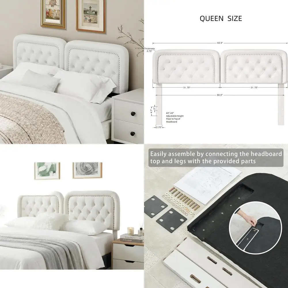 

Кровать размера Queen с обивкой и регулируемой высотой, из массива дерева, прочная, подходит для спальни, общежития, гостевой комнаты, бежевая