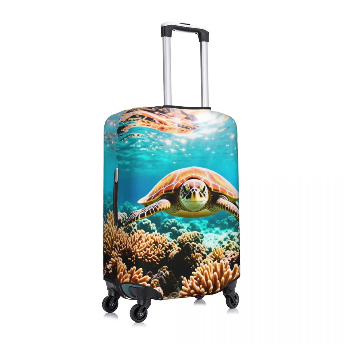 Custom Sunray Coral Sea Turtle Print Luggage Cover Cute Suitcase Protector Covers Suit For 18-32 inch