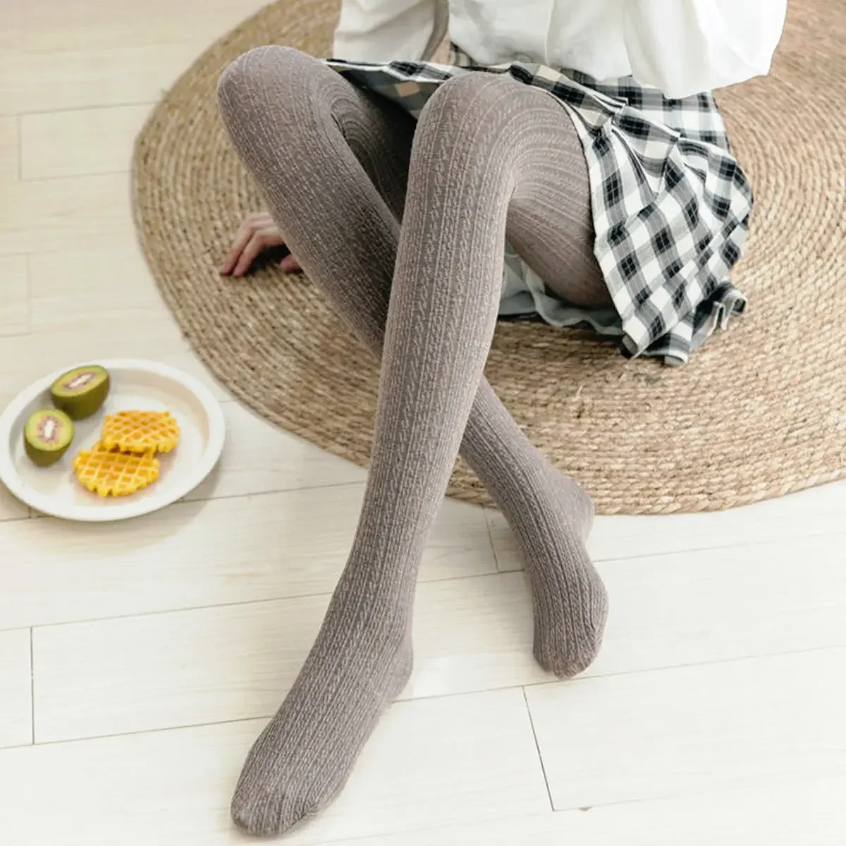 Autumn Winter Cotton Thermal Underwear Bottoms Knitted Leggings Women's Cotton Nine-point Wool Pants Solid Slim Fit Pantyhose
