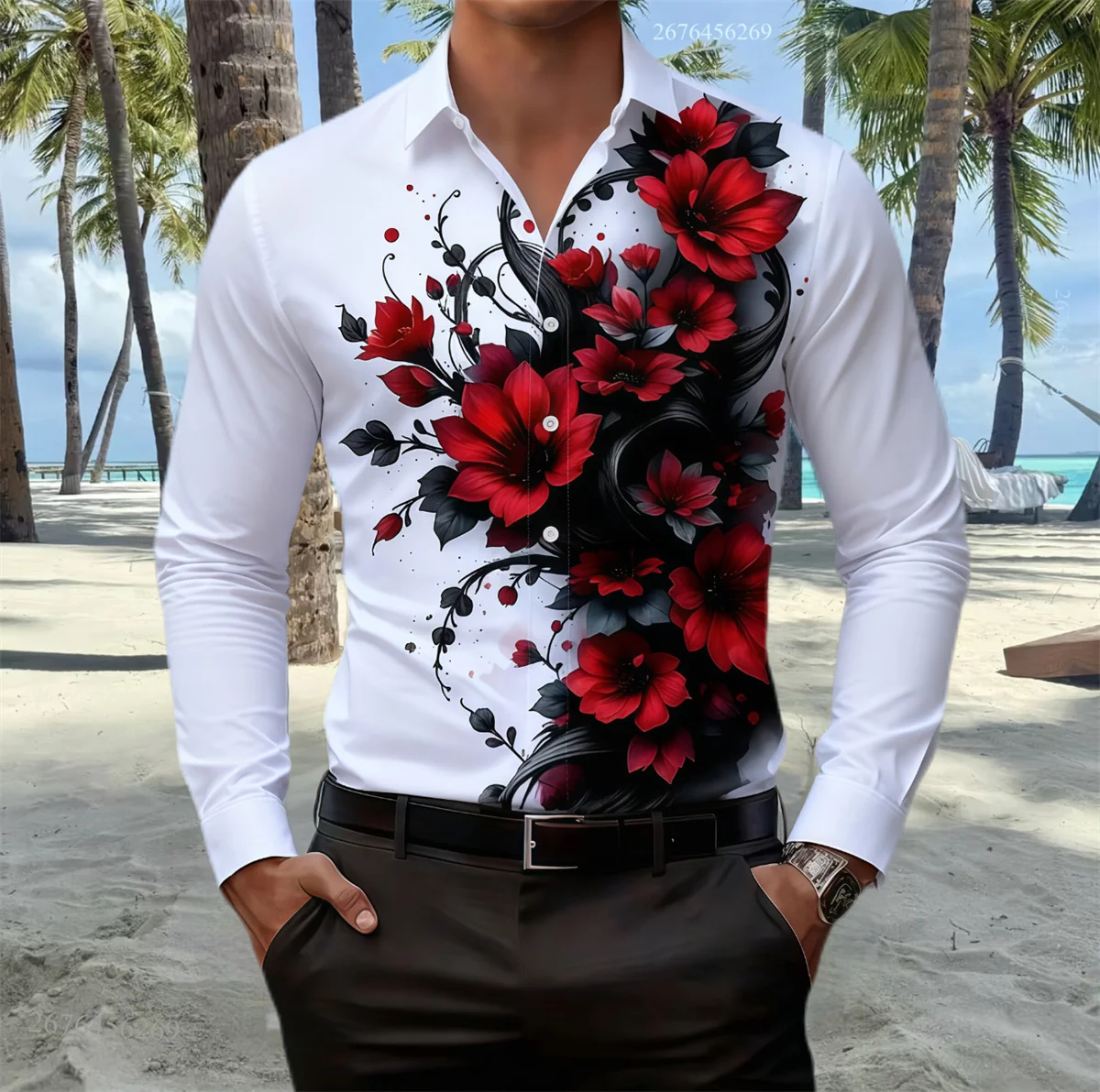 

21-color men's shirt, stylish, comfortable, trendy long-sleeved shirt, high-definition floral print shirt, fast shipping.