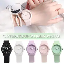 Summer Candy Colors Watch Korean Women Circular Quartz Watches Trendy Ladies PU Leather Watch Luxury Simple Wristwatch Clock