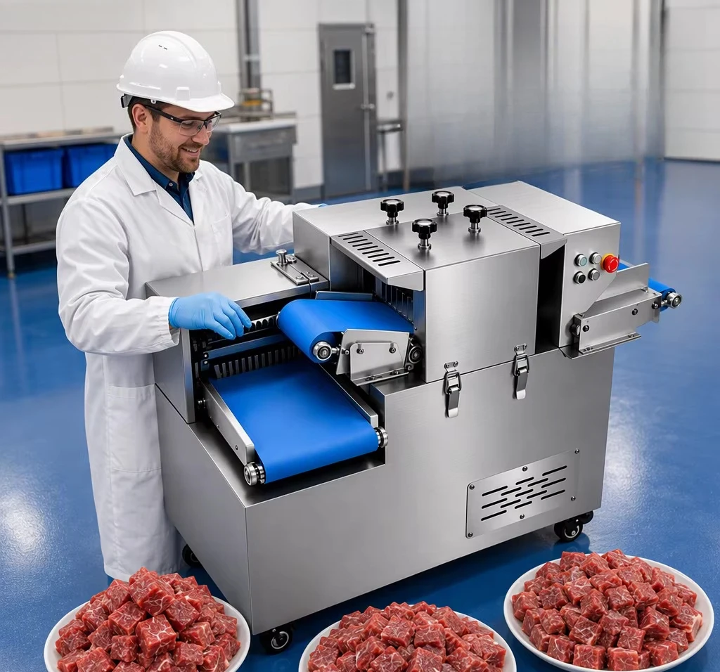 Automatic frozen meat cutter 300-500 kg/h capacity, restaurant and factory cutter 220V/380V
