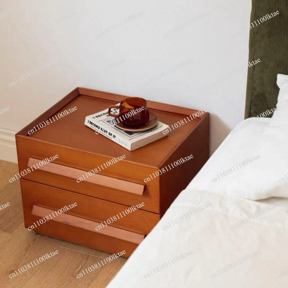 Square Bedside Table Nordic Japanese Retro Simple Practical Bedroom Solid Wood Bedside Storage Locker