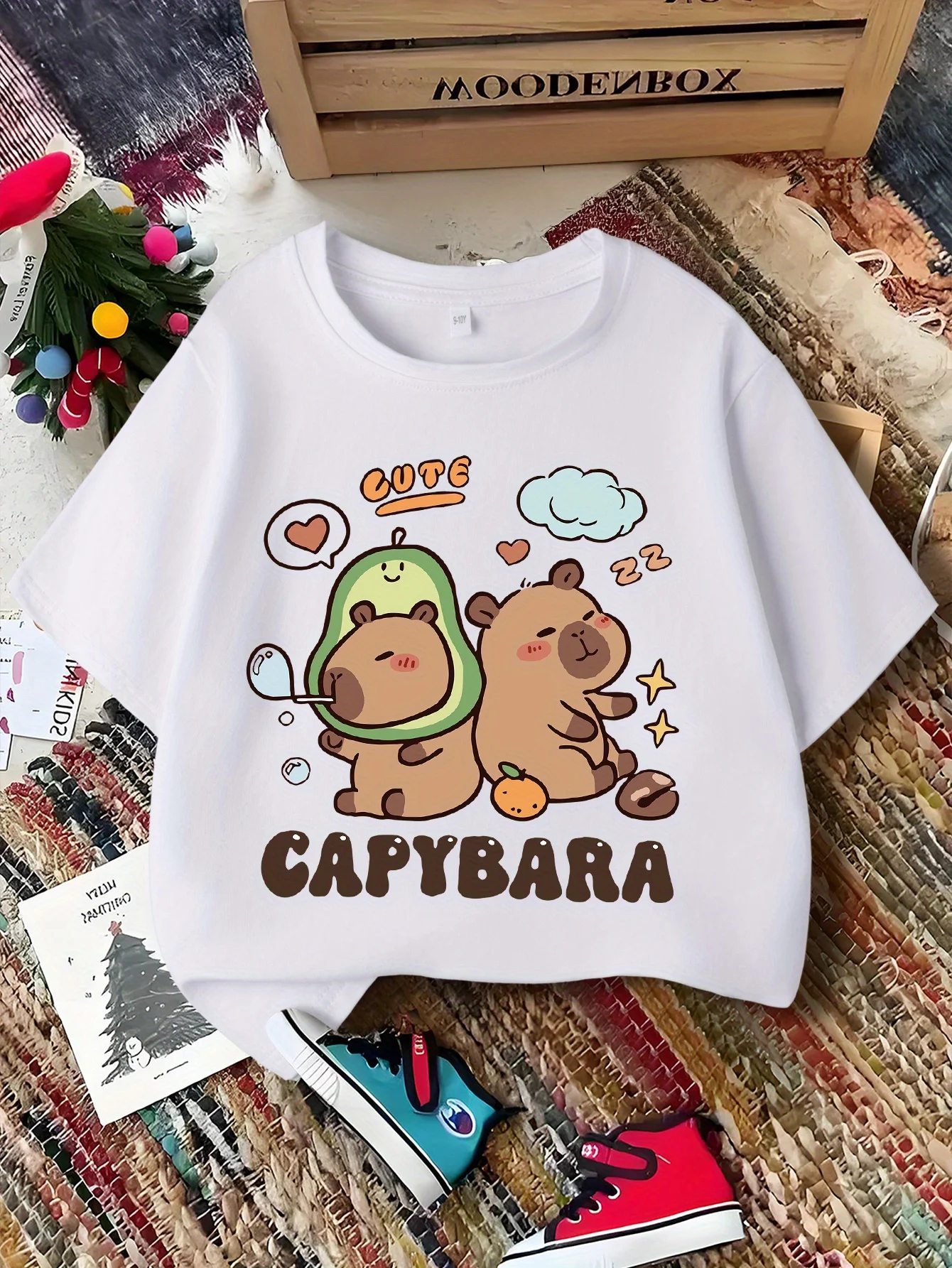 Avocado Capybara Sweet Cartoon Print Boys Girls Family Matching Tee Soft Kids Parent Short Sleeve Daily Casual Comfort T Shirt