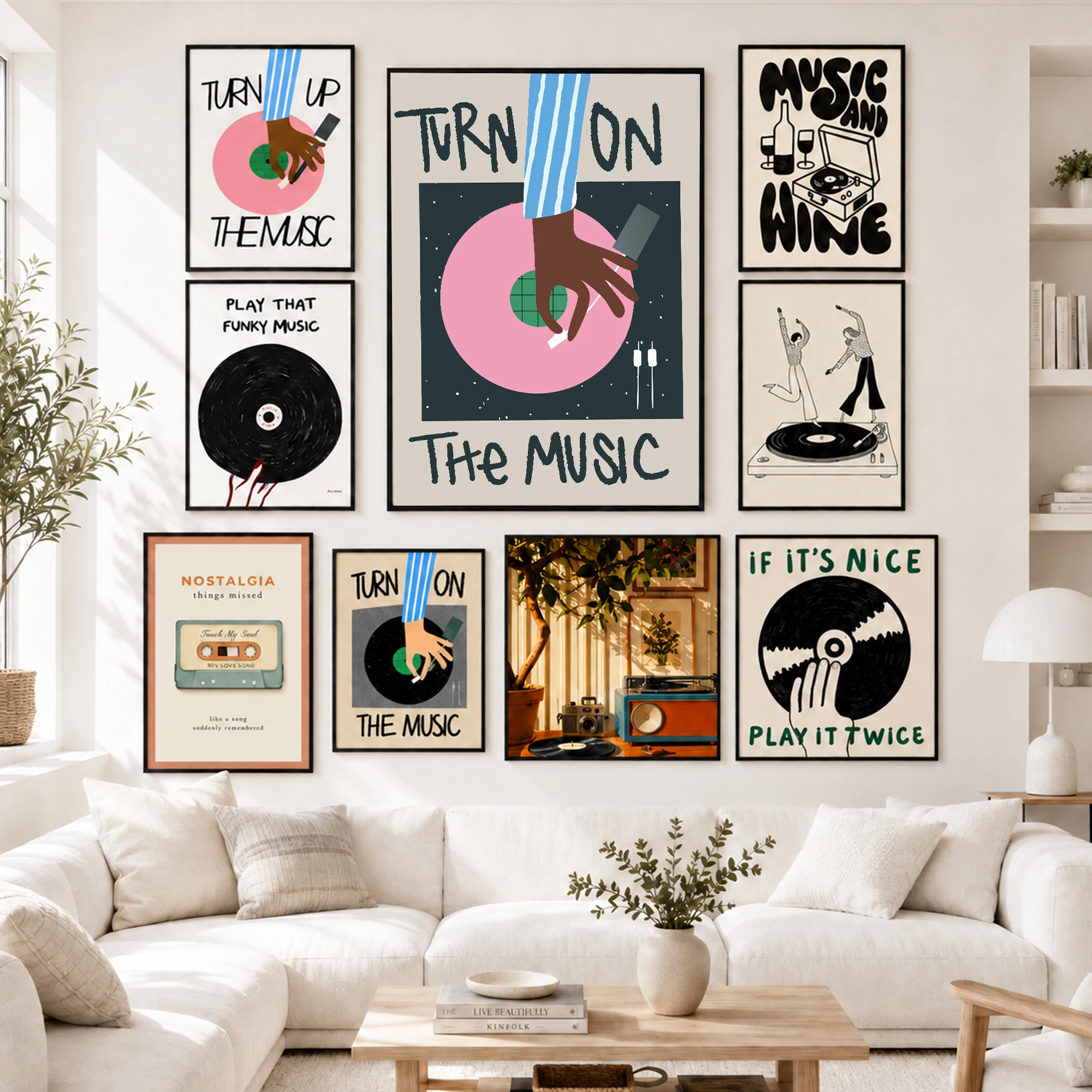 Vintage Vinyl Rosa Schallplatte Einschalten Die Musik Wand Kunstdrucke Leinwand Malerei Poster Bild Für Wohnzimmer Schlafzimmer Wohnkultur