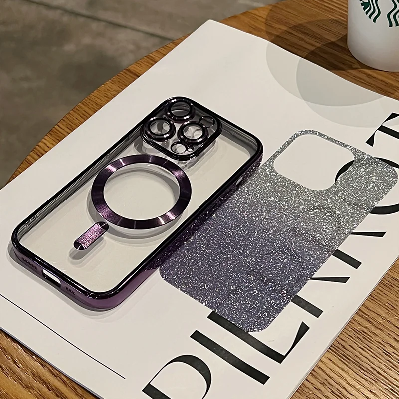Luxury Plating Glitter Magnetic Case For iPhone 15 14 13 12 11 Pro Max Plus For Magsafe Wireless Charging Soft Cover Accessories image 5