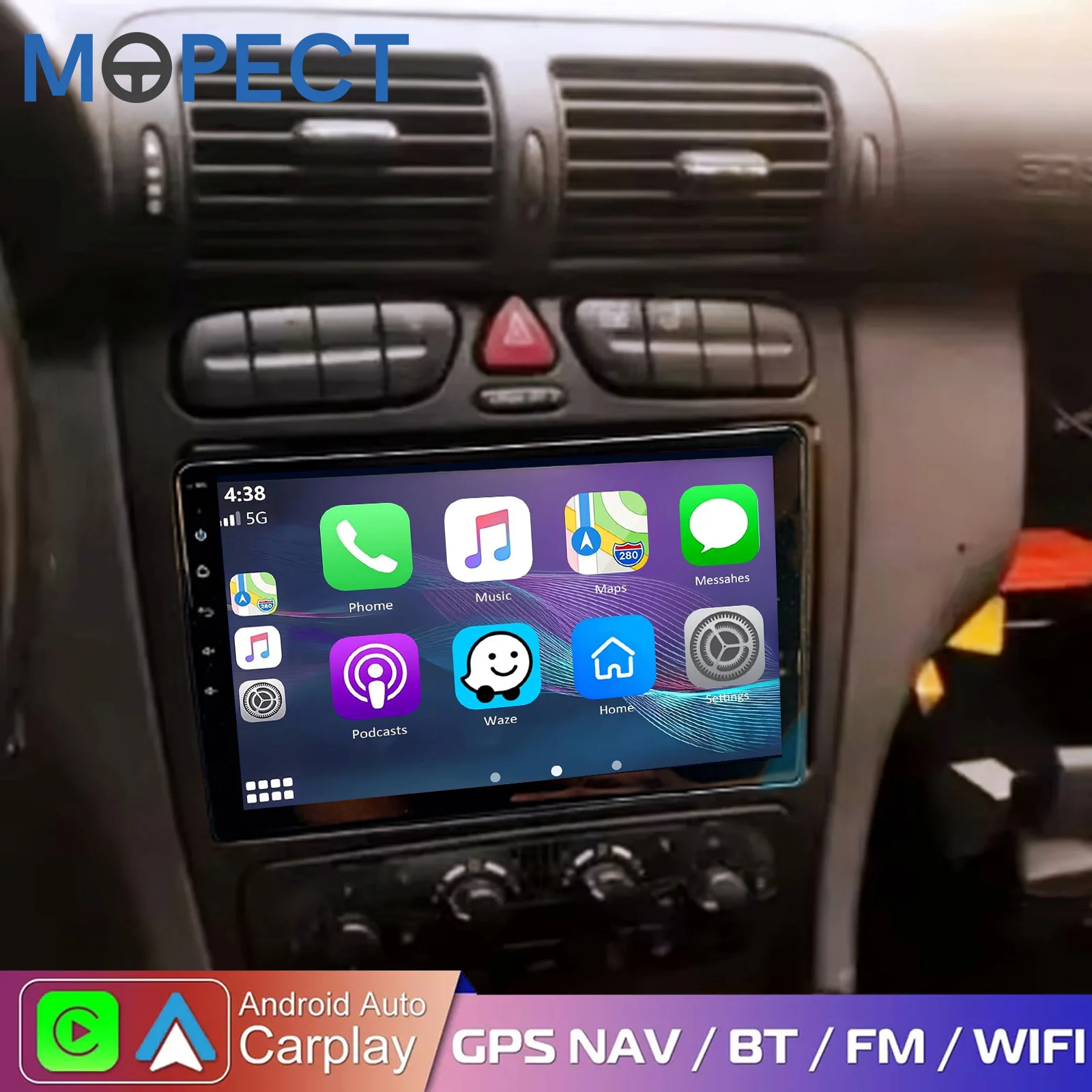MOPECT 4+64G/128G CarPlay Android Auto Autoradio für Mercedes Benz C-Klasse W203 CLK C209 2000-2004 GPS Intelligentes Multimedia