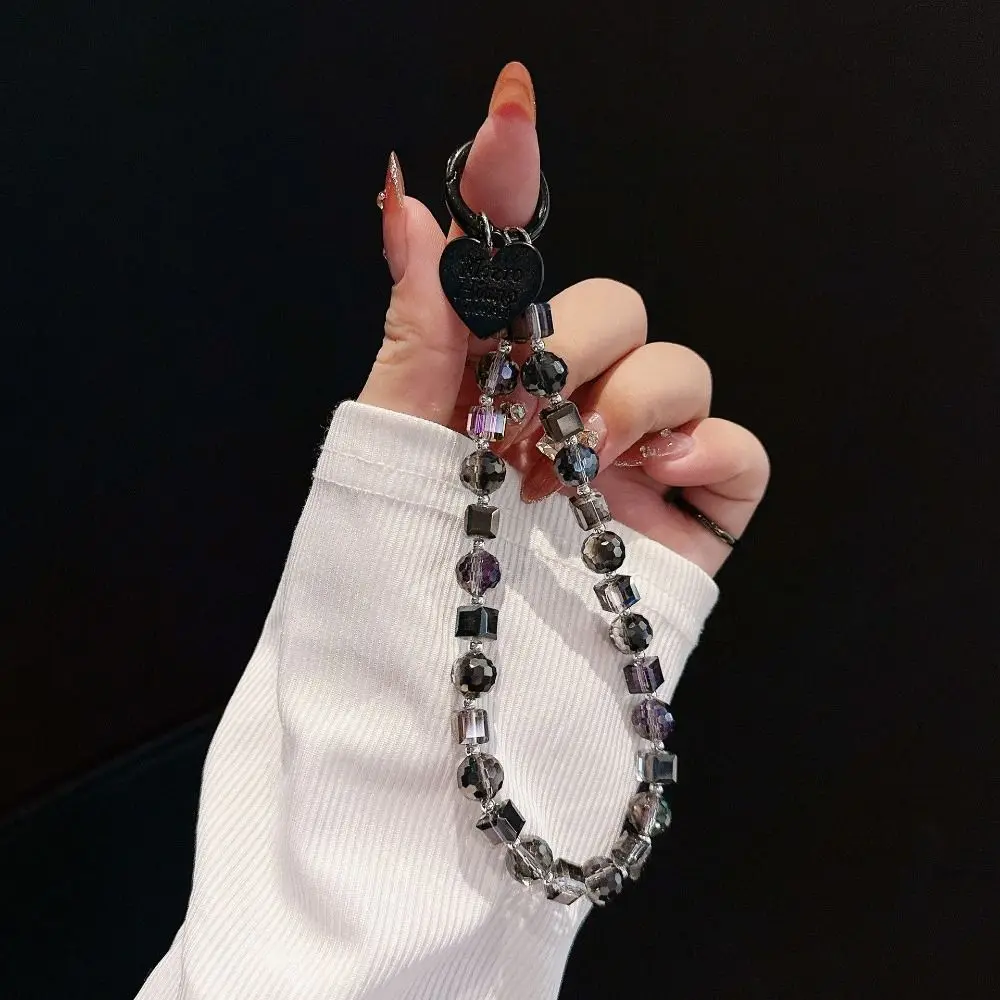 

With Clip Crystal Beads Phone Chain Anti-lost Short Mobile Phone Lanyard Light Luxury Style Beaded Love Phone Pendant