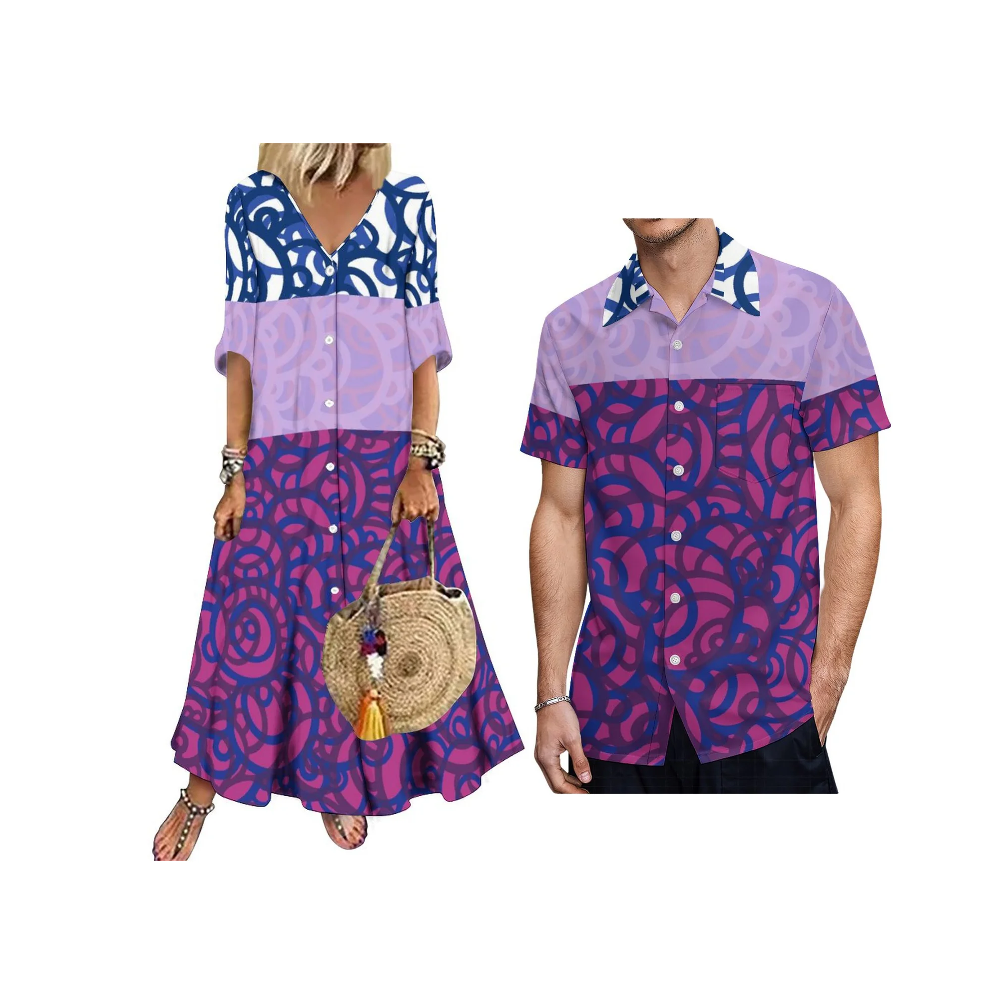 

Samoa Ethnic Style Evening Dress Polynesian Customized On Demand Button Collar Long Sleeve Dress Drop Shipping