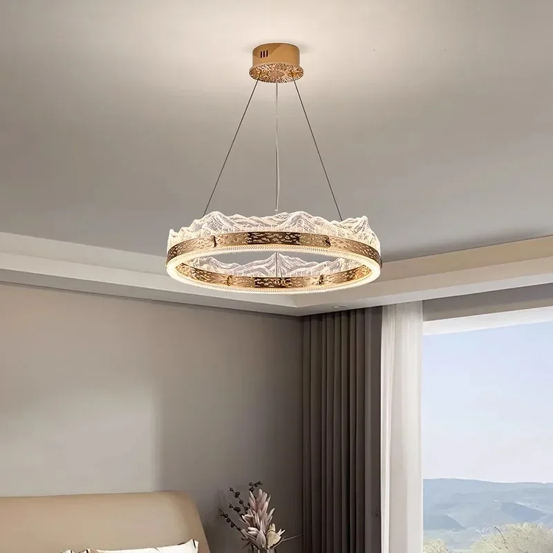 Moderne enkele/dubbele laag ringvormige aluminium hanglamp acryl ijsberg hanglamp woonkamer slaapkamer hotel kroonluchter
