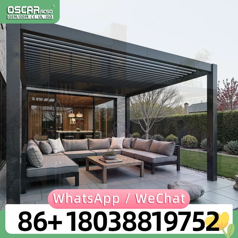 4X6m Automatic Louvered Roof Structure with Color Changing LED for Outdoor Patio Backyard pergola