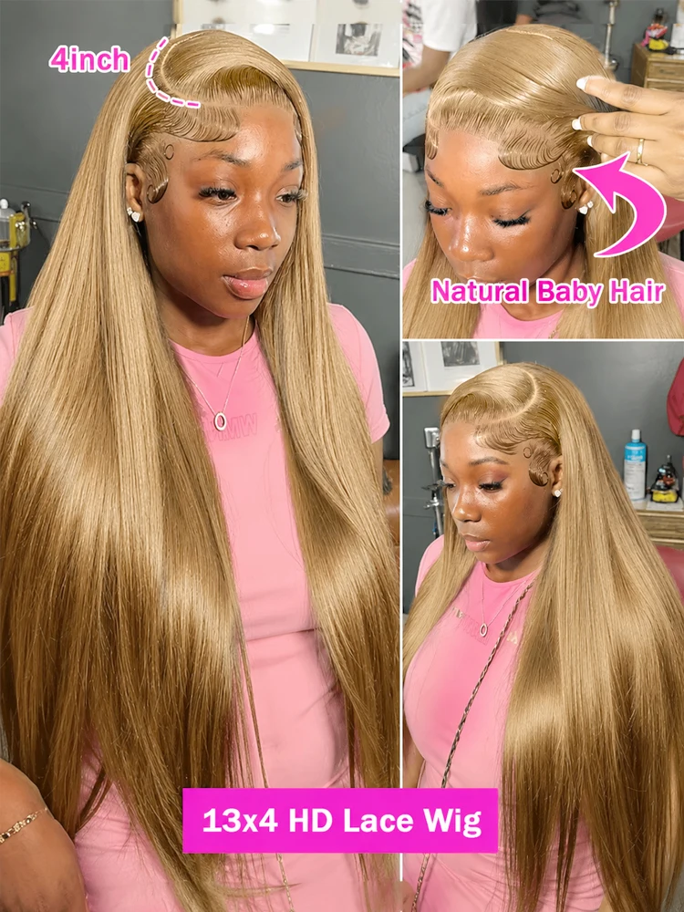 27 Honey Blonde Wig 13X4 Straight Human Hair Wigs Colored 13X6 Hd Lace Frontal Wig Brazilian Wigs Original 32 36Inch 250 Density Pre-Plucked For Black Women