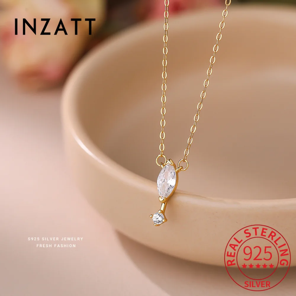 

INZATT Real 925 Sterling Silver Horse Eye Zircon Pendant Choker Necklace for Women Trendy Fine Jewelry Minimalist Accessories