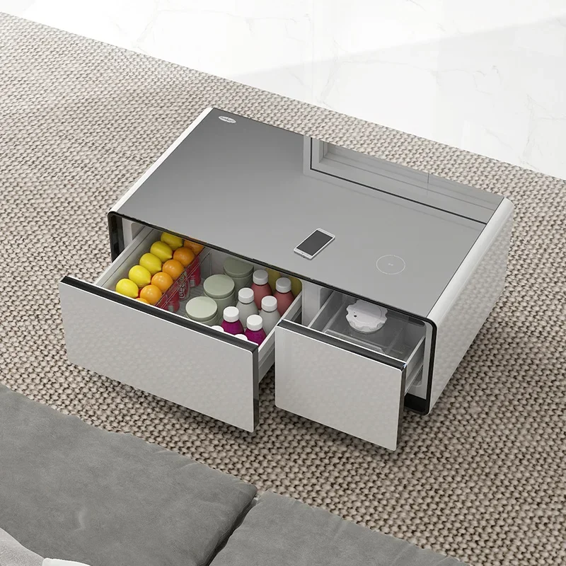 -90L Smart Refrigerator Frozen Function Wireless Charging Water Outlet Smart Coffee Table Mini Fridge Home Room Table