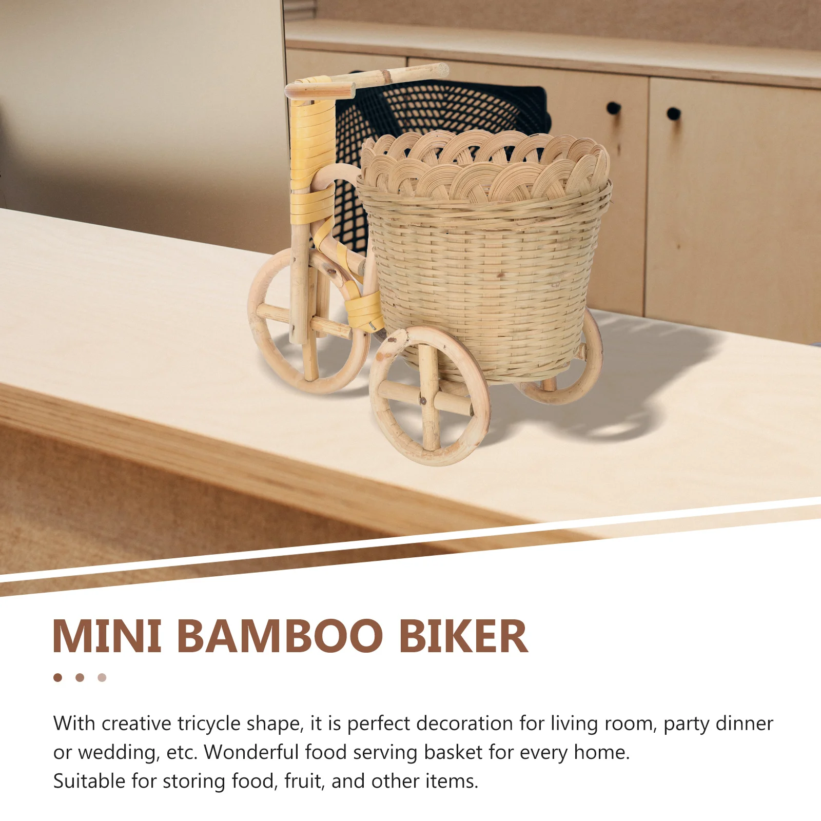 

Wicker Weaving Bamboo Mini Tricycle Basket H made Cotton Rope Storage Decorative Pen Bike Baskets Household Gift