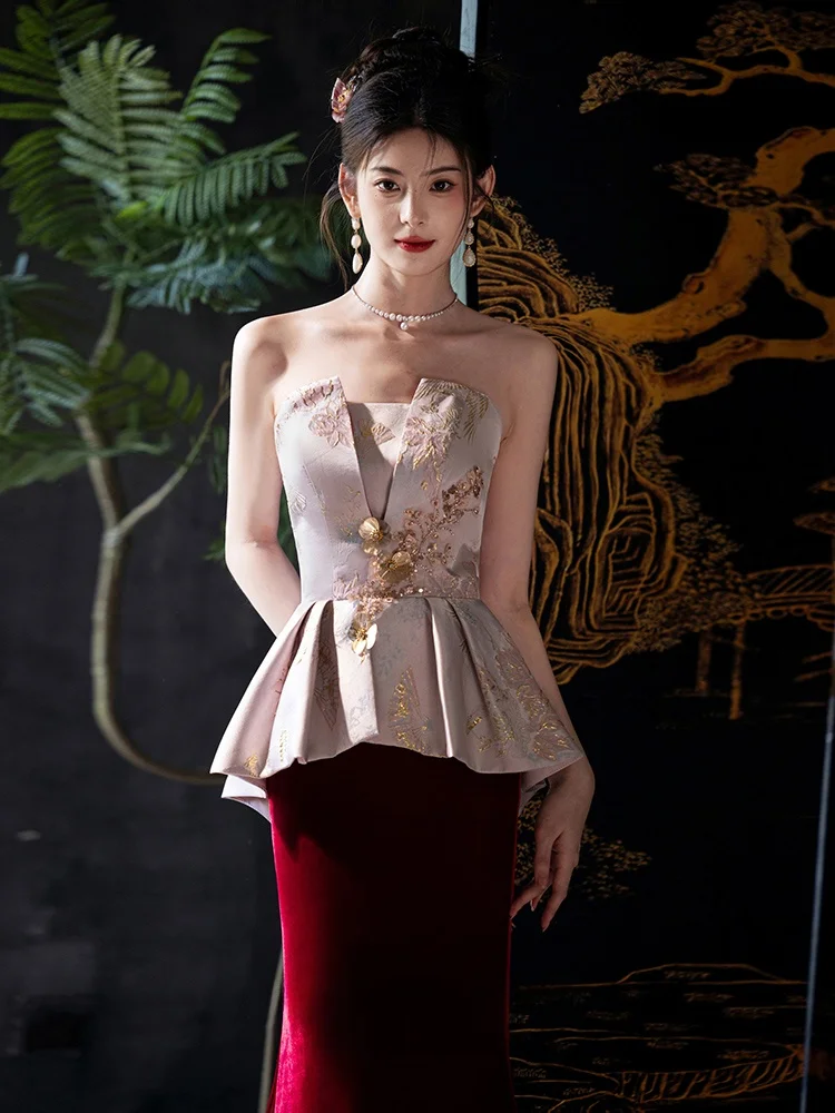 

Новое китайское свадебное платье 2025 года, вечернее платье, свадебный халат, платье-русалка, женская модная сенсация, платье для помолвки