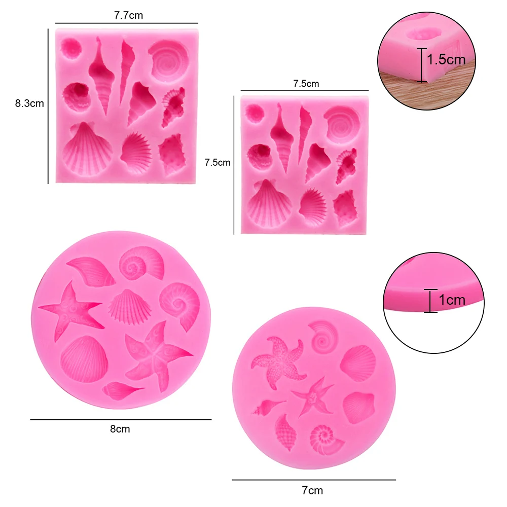 Molde de silicona de conchas de estrellas de mar, molde de silicona para hornear, Fondant, herramientas de decoración de pasteles, moldes de Arte de