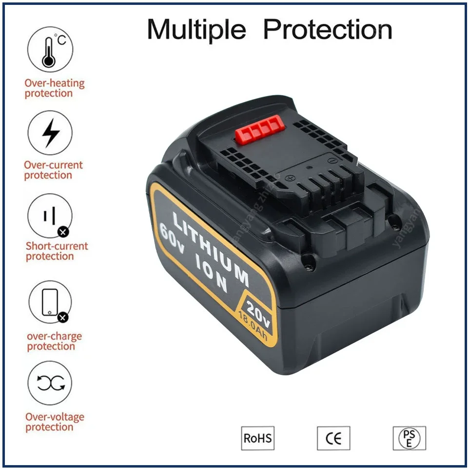 18.0Ah 20V 60V MAX Replacement Battery for Dewalt DCB606 DCB609 DCB205 DCB204 DCB206 DCB209 Power Screwdriver Tools Batteries