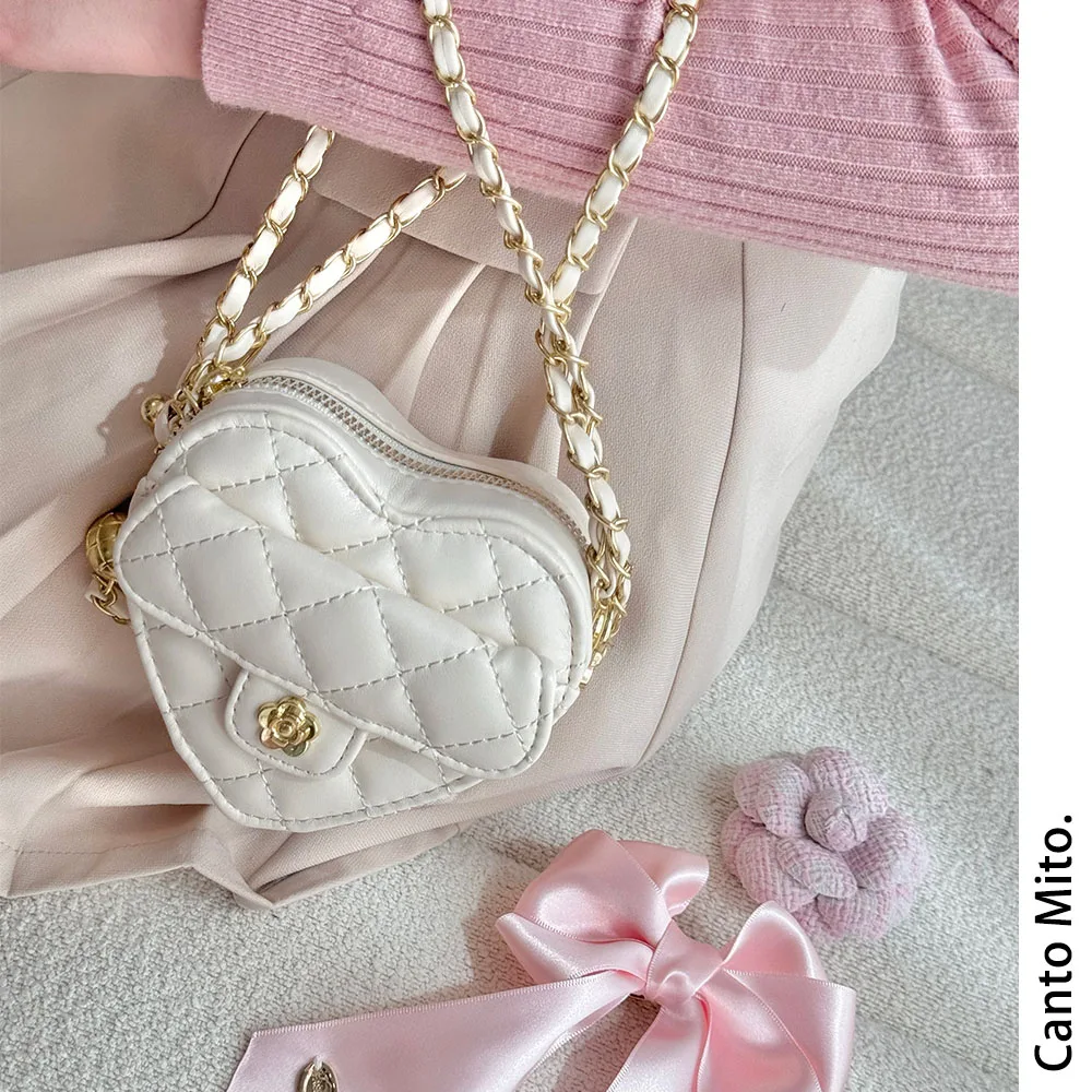 Japanese Style Diamond Checkered Heart Mini Shoulder Crossbody Bags girl Lolita Sweet Cute Fashion All-Match Women's Handbag