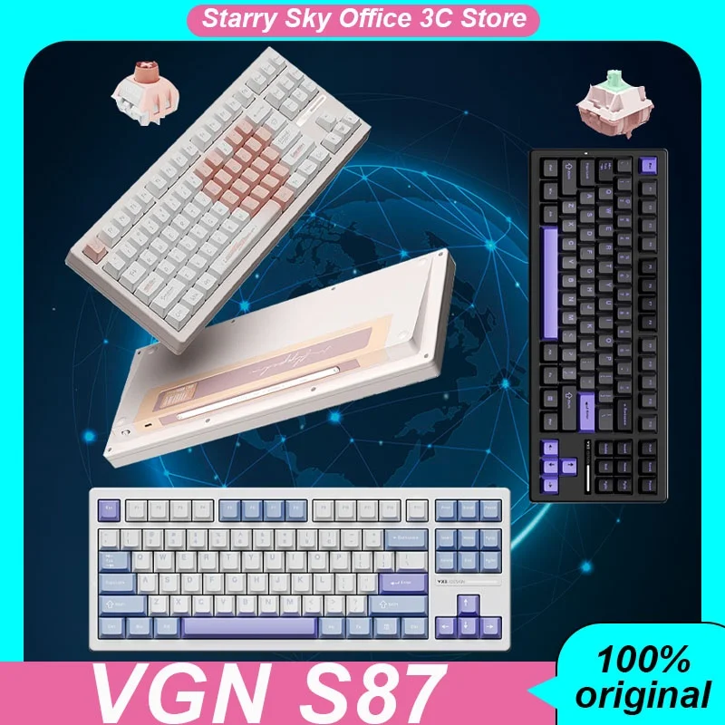 Vgn S87 Mechanical Keyboard Wireless 3mode 8000mah Long Battery Life Ergonomics Full Key Hot Plug Rgb Customized Gaming Keyboard