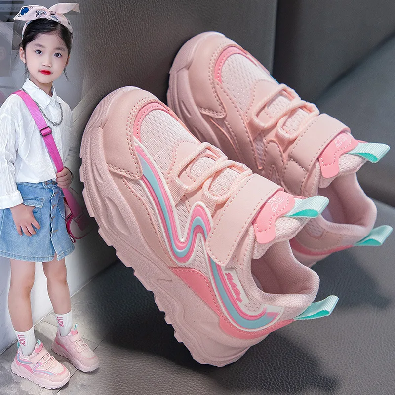 2024 Spring New Children Thick Soled Trned Casual Shoes Sports Shoes Girls Cute Running Shoes Student Chic Sneakers Non-slip