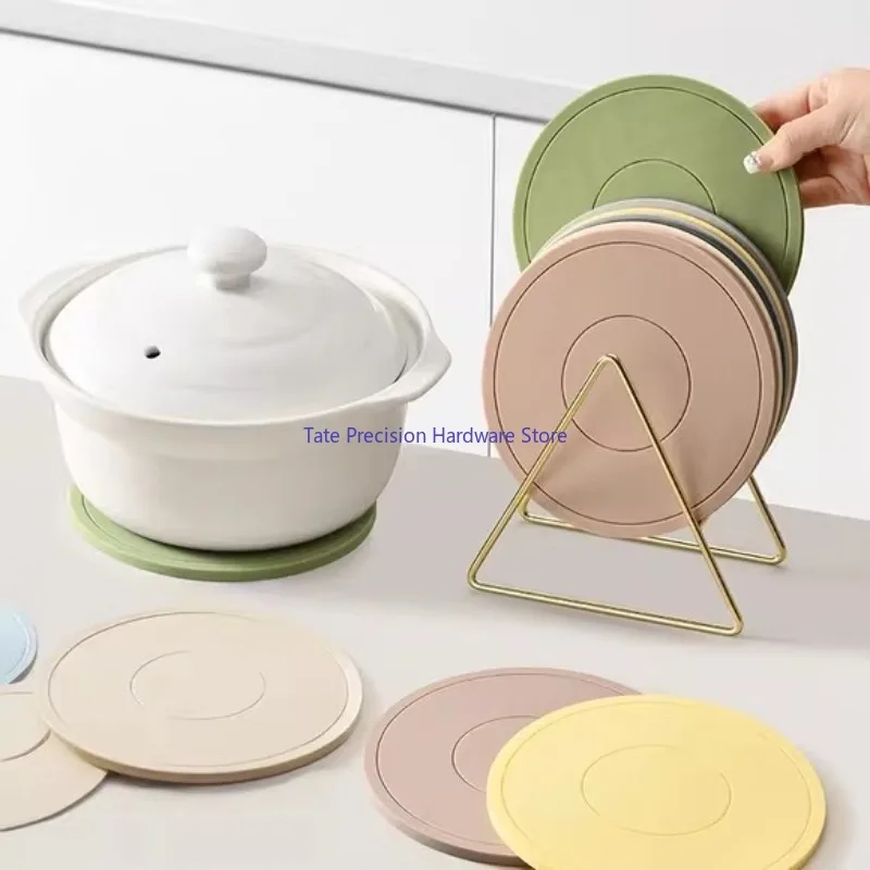 Silicone Placemats Set of 6 - Table Mats, for Dining Coaster Kitchen Appliances Pot and Pans Trivets with 1 Gold Triangle Holder