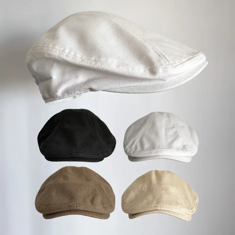 Casual Flat Summer Linen Beret Hat for Woman Men Breathable Cap Duckbill Driving Hats