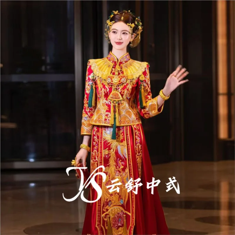 New Chinese-style heavy embroidery pavilion dress Malay gown small bride's wedding toasting
