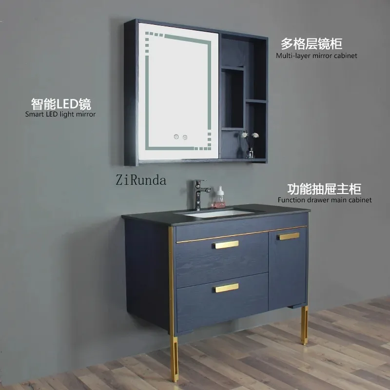 Простой шкаф для ванной комнаты из цельного дерева в скандинавском стиле от пола до потолка, умывальник для унитаза, комбинация умного зеркального шкафа