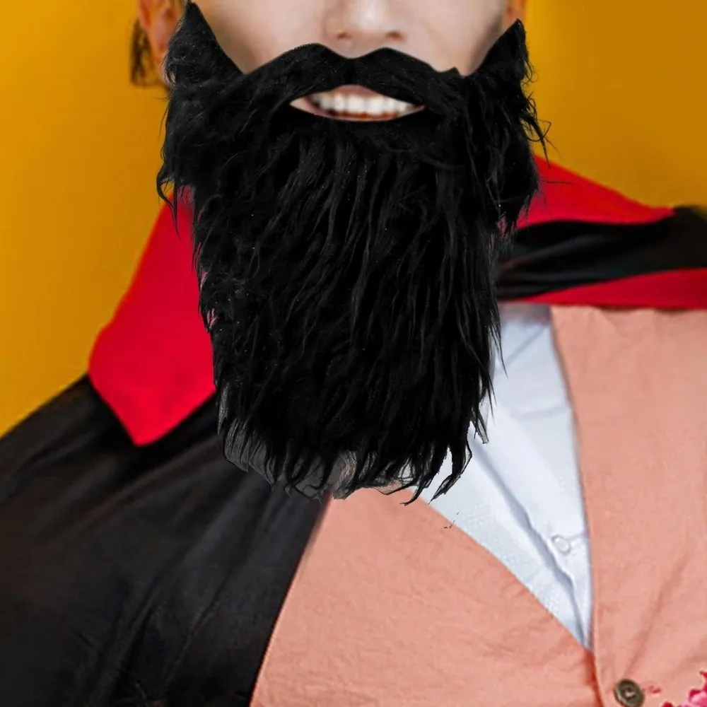 Long Curly Fake Beard Realistic Synthetic Hair Facial Hair Multipurpose Elastic Rope False Facial Hair Holiday Masquerade