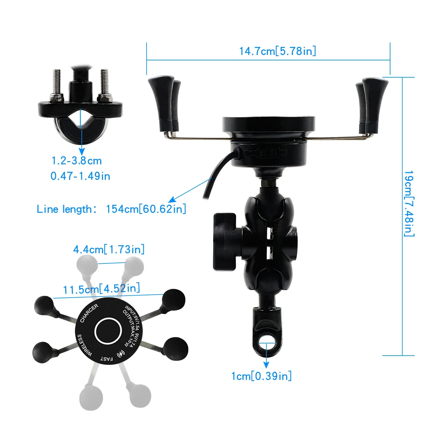 New 12V Scooter ATV Motorcycle Phone QC3.0 USB Qi Fast Charging Wireless Charger Bracket Holder for Phone Tablet