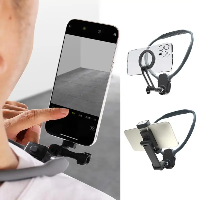 Magnetic Neck Camera Holder Pov/Vlog Selfie Mount Flexible Neck Recording Mount Lightweight Neck Cell Phone Holder For Cooking