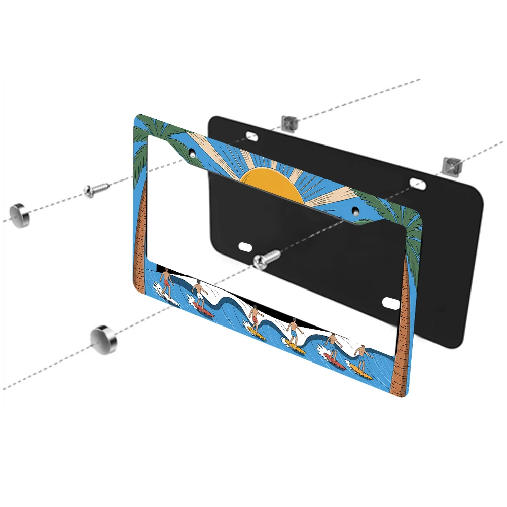 1 قطعة نمط ركوب الأمواج الأزرق والأصفر 2 حفرة إطار لوحة الترخيص ، مادة الألومنيوم ، 6x12 بوصة ، مع طقم مسامير ريترو الجدة C #3