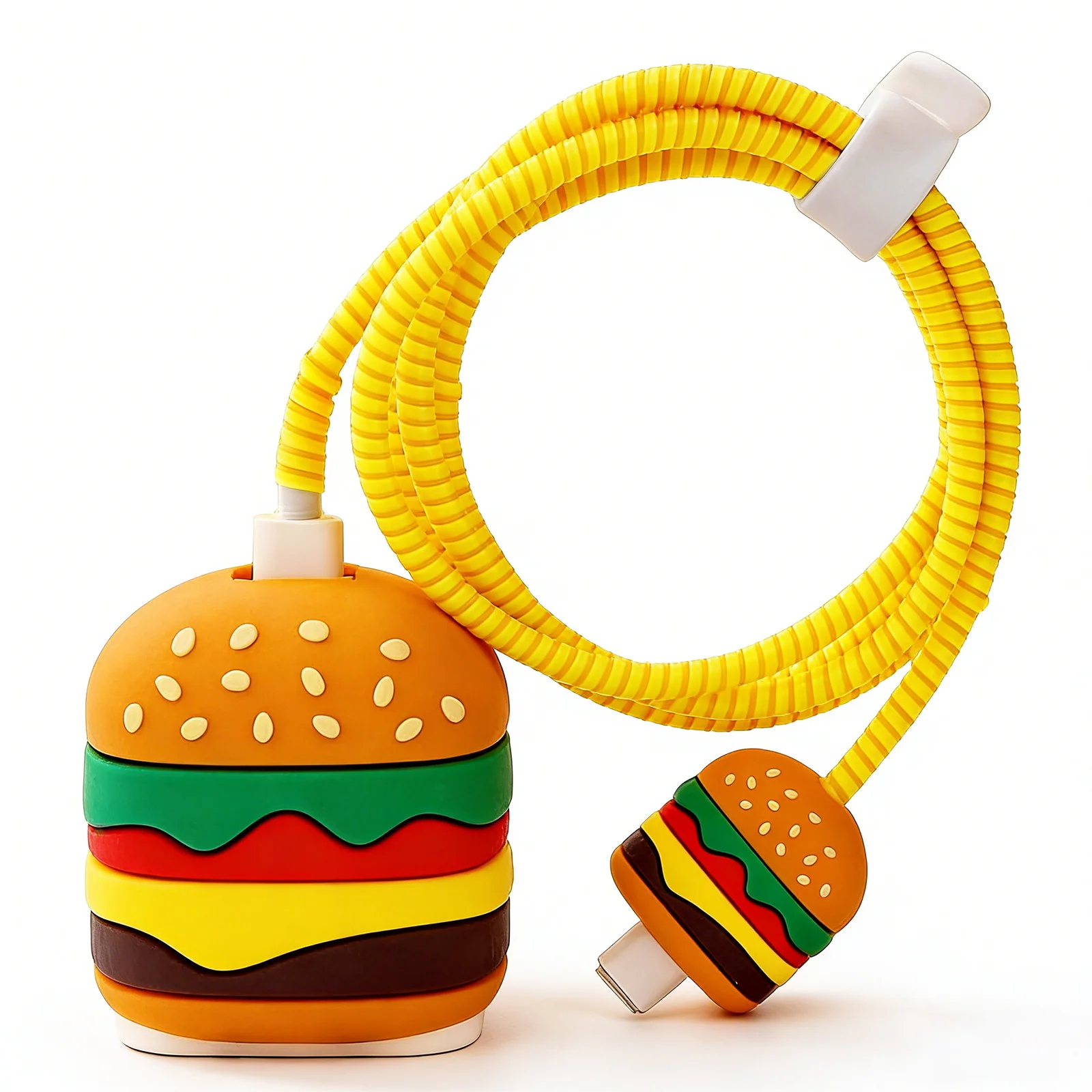 Protector de cargador con diseño de hamburguesa, funda de silicona con forma de hamburguesa para cargador y cable de iPhone