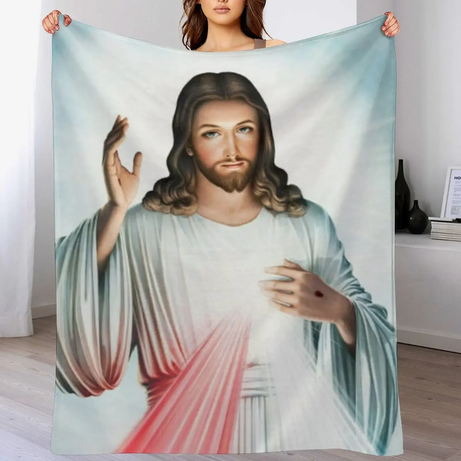 

The Divine Mercy, Jesus I trust in You, Saint Faustina, Divine Mercy Throw Blanket Plush Fuzzy Cozy Blanket for Couch Sofa