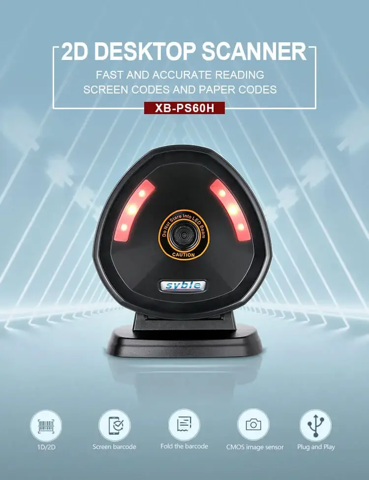 XB-PS60H Syble  Handsfree Android QR Code Scanner 2D Desktop Barcode Scanner for Hospitality