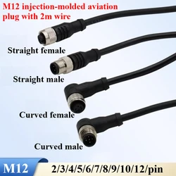 M12 Sensor Connector Cable Waterproof plug Male&Female 4 5 8Pin +2m PVC line A Type Sensor Connectors