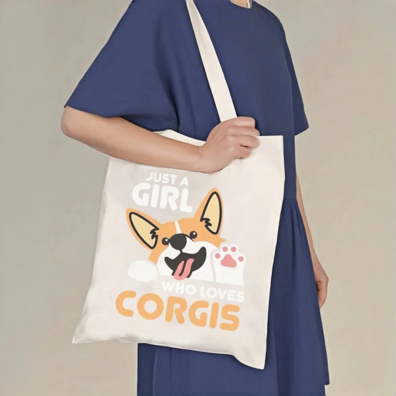 

Холщовая сумка-тоут с надписью "Just a Girl Who Loves Corgis", сумка через плечо для любителей собак породы корги, 1 шт.