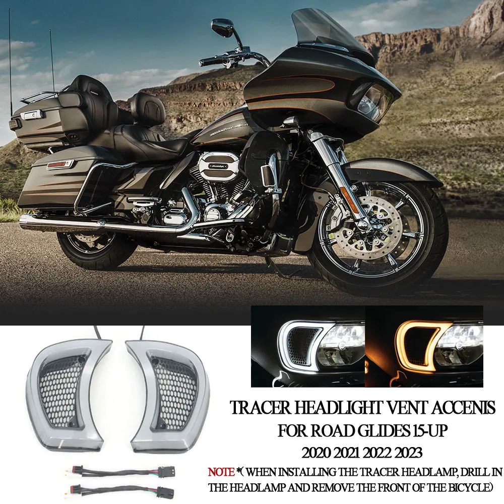 For Harley Road Glide 15-UP New Motorcycle Accessories Tracer Headlight Vent Accents Smokey 2020 2021 2022 2023