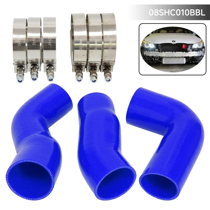 Silicone Intercooler Turbo Pipe Hose W/ T-Clamps Kit Fits For BMW E60 E61 530d 525d