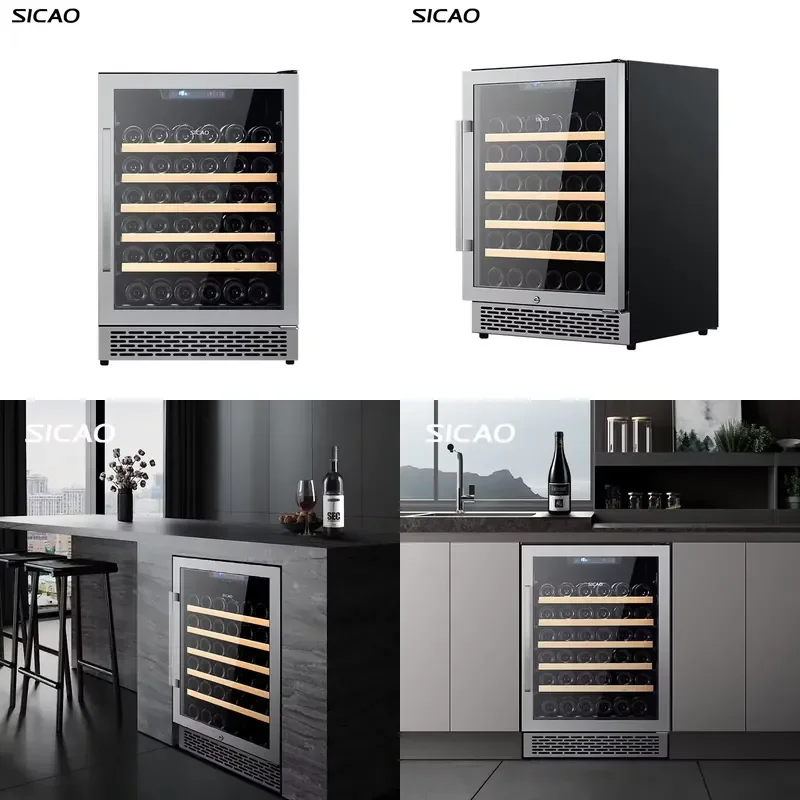 for SICAO Mini Wine Fridge Stainless Steel Glass Door Beverage Cooler Cabinet Blue LED 2-22C Home Bar Refrigerator for Red