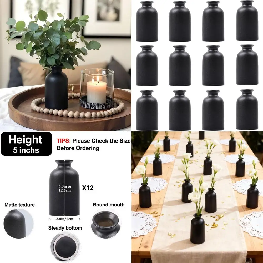 

Набор из 12 миниатюрных черных керамических ваз для цветов – современные вазы-бутоньерки для домашнего декора, центральных элементов в стиле бохо, украшения столов на свадьбу и вечеринку