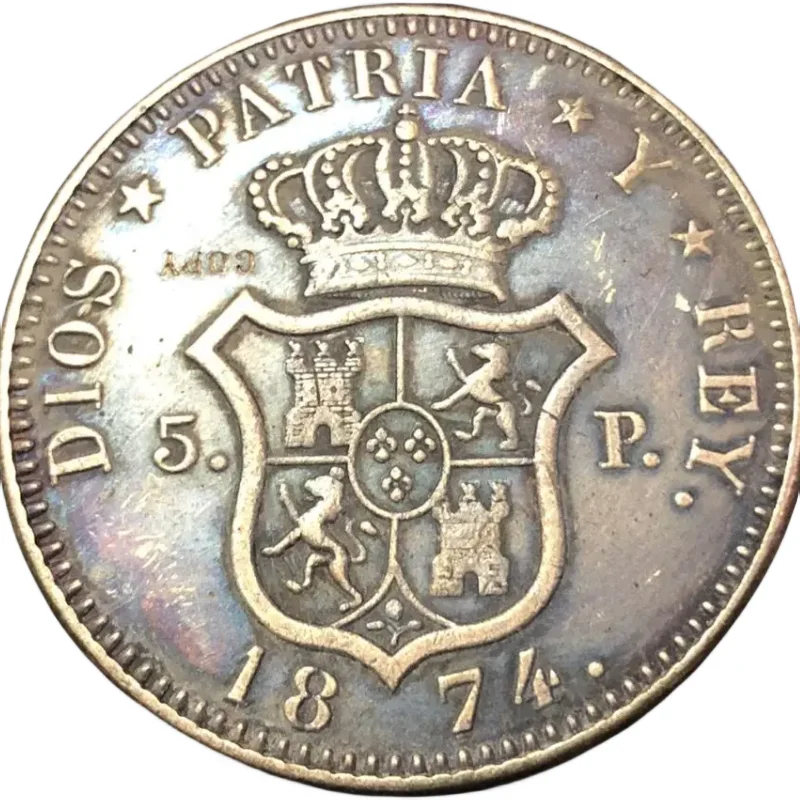 

1874 CAROLUS VII REY DE LAS ESPANAS Copy Coin (Type 1 )