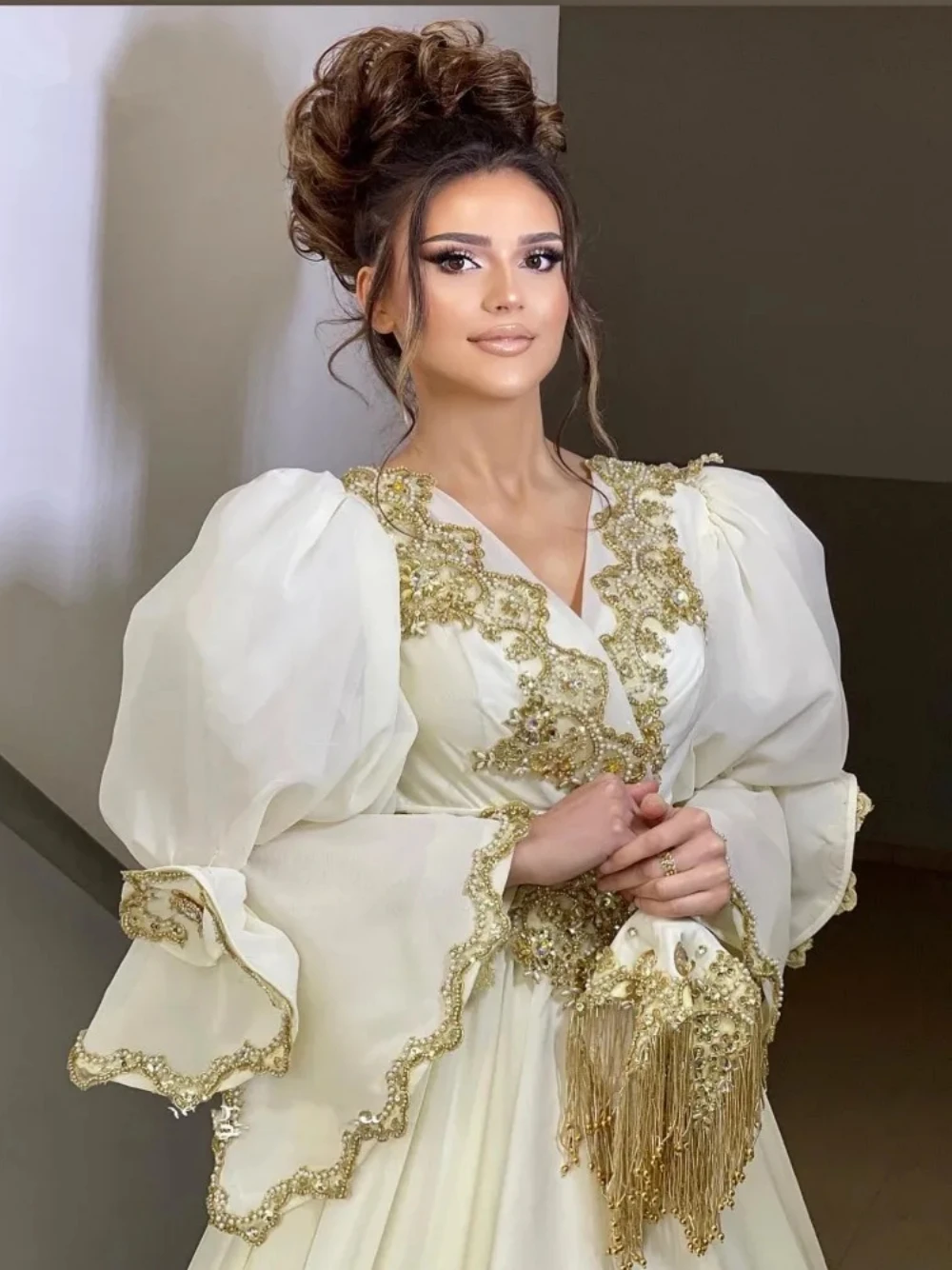 Traditional Kosovo Long Sleeve Evening Dress Chic Beaded Appliques Celebrity Prom Gown A-line Arabic Customized Robe De Marié