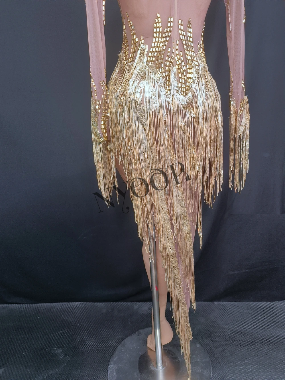 سباركلي الذهب الراين هامش عيد ميلاد احتفال مساء اللباس المرأة مثير أداء شفاف ملابس رقص المرحلة ارتداء