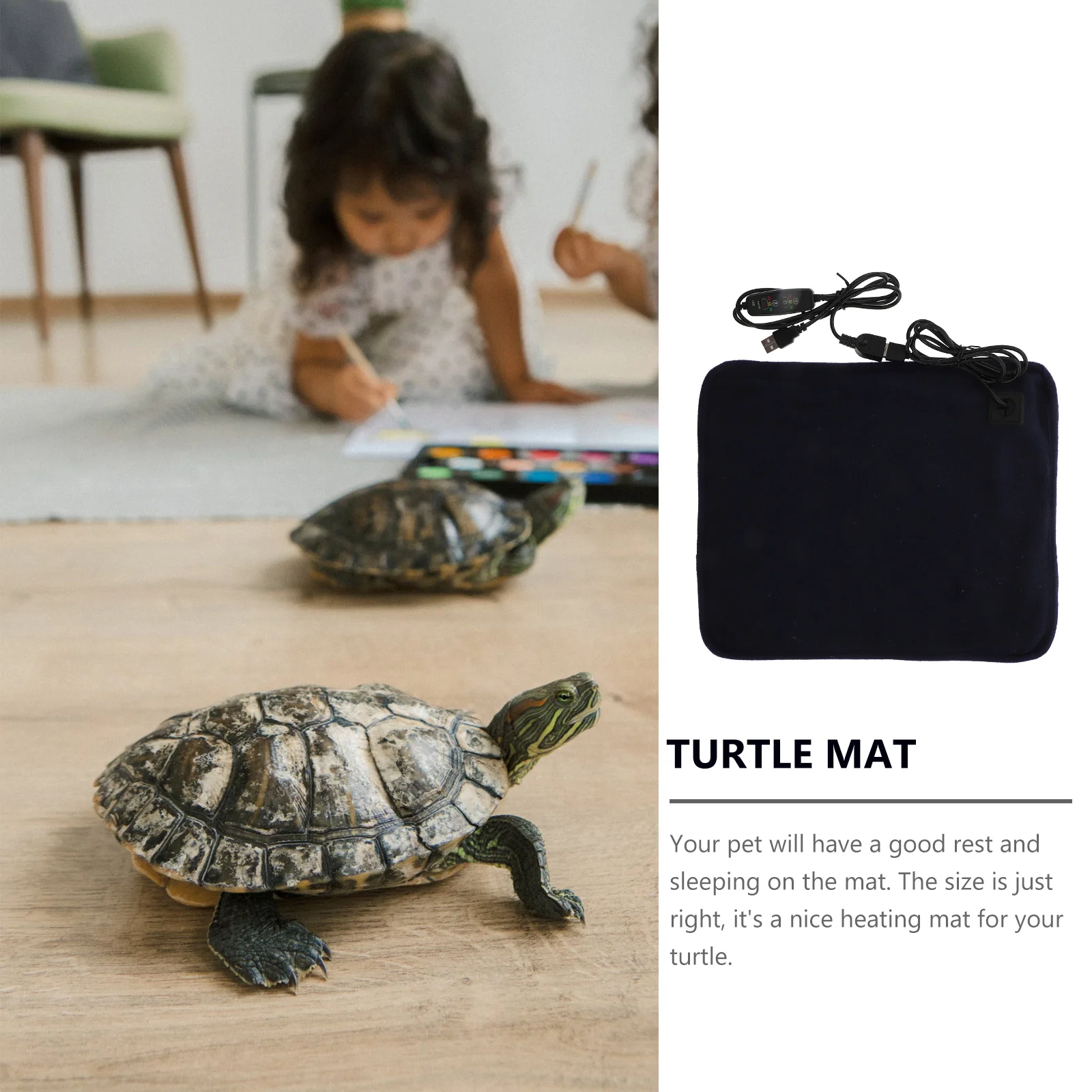 

USB Heated Pad Winter Warming Mat for Senior Pets Reptile Heating Bed Polyester Turtle Basking Platform Large Terrarium Electric