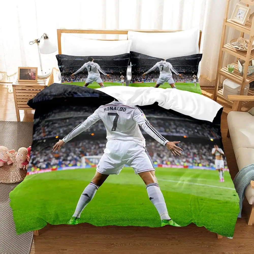 3-Piece Duvet Cover Set with 2pillowcase Smooth Zipper CR7 Printed Bedding Set, Soft and Breathable Quilt Cover Child Adult Gift